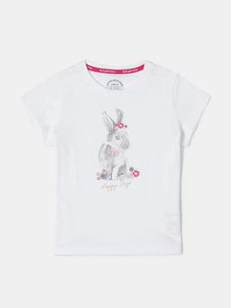 Jockey Juniors - AG01 Girls Super Combed Cotton Graphic Printed T-Shirt - White