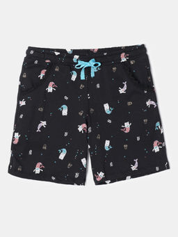 Jockey Juniors - RG03 Girls Super Combed Cotton Printed Shorts - Black Printed