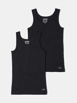 Jockey Juniors - SG02 Girls Super Combed Cotton Rib Solid Inner Tank Top - Black (Pack of 2)