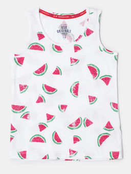 Jockey Juniors - UG36 Girls Super Combed Cotton Printed Tank Top - White Printed