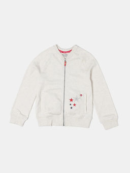 Jockey Juniors - UG05 Girls Super Combed Cotton Embroidery Design Jacket - Cream Melange