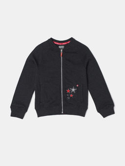 Jockey Juniors - UG05 Girls Super Combed Cotton Embroidery Design Jacket - Black Melange