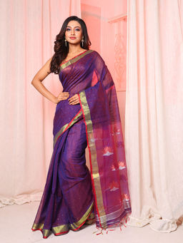 CHARUKRITI - Purple Cotton Blend Handwoven Soft Saree with Sequin Work with Unstitched Blouse