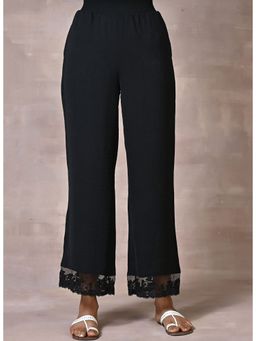 Lakshita - Black Straight Fit Palazzo with Hem Details