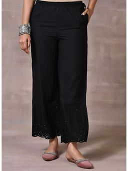 Lakshita - Black Straight Fit Palazzo with Hem Details