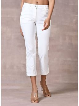 Lakshita - White Plain Regular Capri