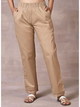 Lakshita - Beige Plain Straight Fit Trousers
