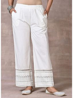 Lakshita - Ivory Straight Fit Palazzo with Hem Details