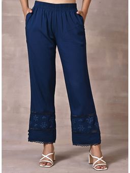 Lakshita - Navy Blue Straight Fit Palazzo with Hem Details