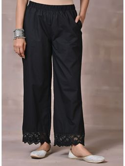 Lakshita - Black Straight Fit Palazzo with Hem Details