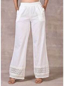 Lakshita - Ivory Straight Fit Palazzo with Hem Details