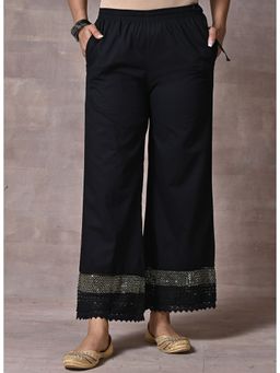Lakshita - Black Straight Fit Palazzo with Hem Details