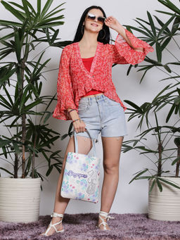 Sera - Red Floral Print Button Regular Shrug