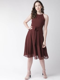 Twenty Dresses by Nykaa Fashion - Maroon Polka Is Timeless Flared Dress