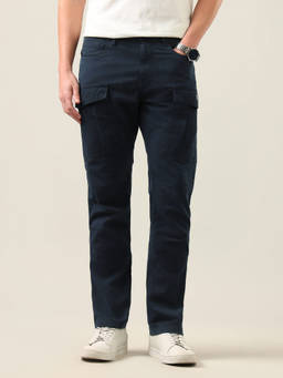 U.S. Polo Assn. Denim Co. - Navy Blue Solid Cotton Slim Cargo