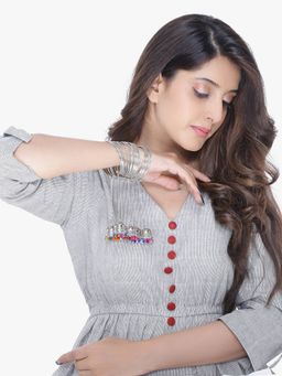 Yellow Chimes - Women Silver Oxidised Jhumki Latkan Bangle