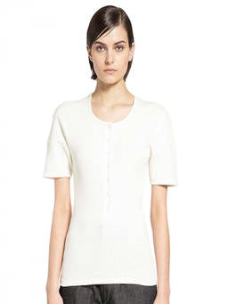Lemaire - White Round Neck Ribbed T-Shirt