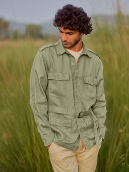 Andamen - Regular Fit Sage Linen Overshirt