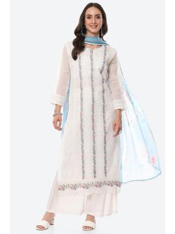 Biba - White Kota Unstitched Suit (Set of 3)