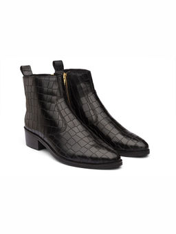 DABLR SHOES - Kazan Black Croco Cuban Heel Boot