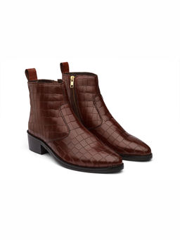 DABLR SHOES - Kazan - Brown Croco Cuban Heel Boot