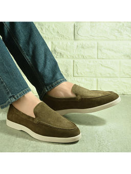 Valentino - West Port Men Trendy Leather Loafers (Thrive-10-Olive)