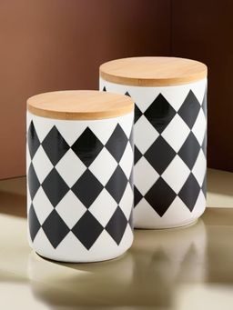 UMAI - Ceramic Jar 800ml Black White Square Pattern