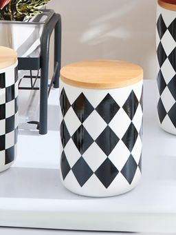 UMAI - Ceramic Jar 800ml Black White Diamond Pattern