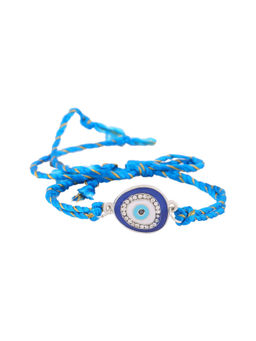 Estele - Rhodium Plated Designer Evil Eye Rakhi with Austrian Crystals & Silk Thread