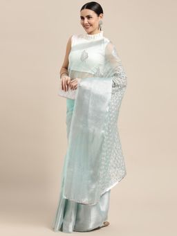 Vastranand - Grey Heavy Embroidery Work Organza Designer Saree with Unstitched Blouse