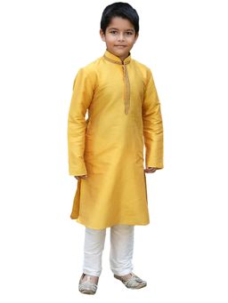 Manyavar - Boys Light Orange Silk Plain Kurta Pajama (set Of 2)