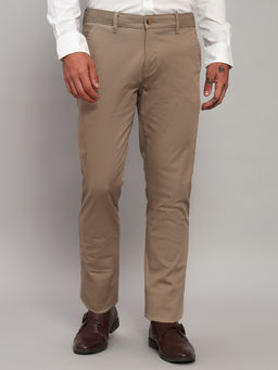Cantabil - Men Textured Khaki Non Pleated Regular Fit Formal Trouser