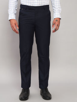 Cantabil - Men Solid Navy Non Pleated Regular Fit Formal Trouser