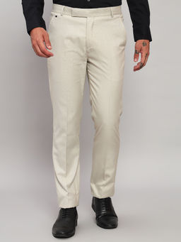 Cantabil - Men Off White Non Pleated Regular Fit Formal Trouser