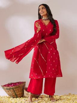 Gulaal - Assi Banarasi Red A Line Kurta with Palazzo and Dupatta (Set of 3)