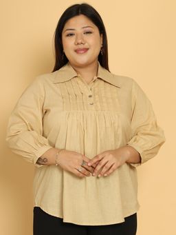 theRebelinme - Women Beige Cotton Solid Regular Fit Top