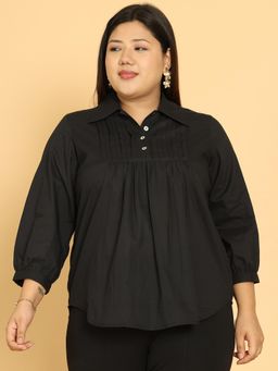 theRebelinme - Women Black Cotton Solid Regular Fit Top