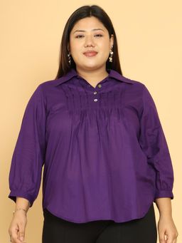 theRebelinme - Women Purple Cotton Solid Regular Fit Top