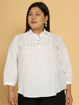 theRebelinme - Women White Cotton Solid Regular Fit Top