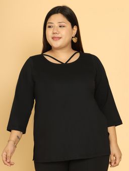 theRebelinme - Women Black Cotton Solid Relaxed Fit Top