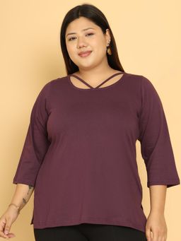 theRebelinme - Women Purple Cotton Solid Relaxed Fit Top