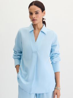 Femmella - Women Blue Linen Blend Solid Relaxed Fit Tunic