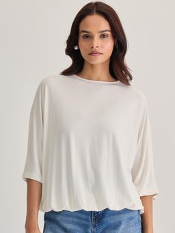 Femmella - Women White Bamboo Solid Relaxed Fit Top