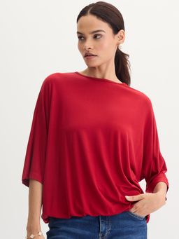 Femmella - Women Red Bamboo Solid Relaxed Fit Top