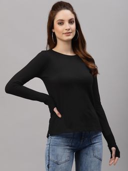 RIGO - Women Black Polyester Solid Regular Fit Top