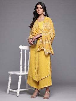 Ahalyaa - Women Traditional Wear Mustard Kurta with Palazzo & Dupatta (Set of 3)