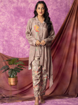 KAFTANIZE - Brown Muslin Embroidered Co-Ord (Set of 2)