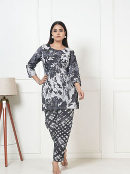 KAFTANIZE - Dark Grey Color Abstract Print Cotton Kurta with Pant (Set of 2)