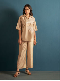 KAFTANIZE - Beige Embroidery with Embellishments Collar Co-Ord (Set of 2)