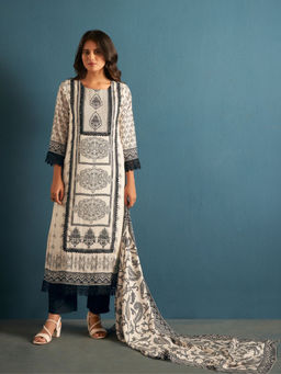 KAFTANIZE - Black and Pastel Printed Rhinestone Muslin Kurta & Pant with Dupatta (Set of 3)